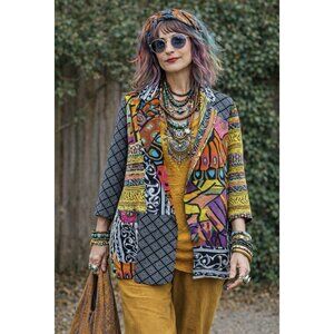 Vtg Colorful Abstract Blazer Jacket Mixed Media Oversize Wearable Art to Wear